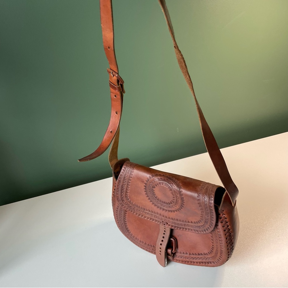 Mexican leather handbag cognac color large - Picture 3 of 11